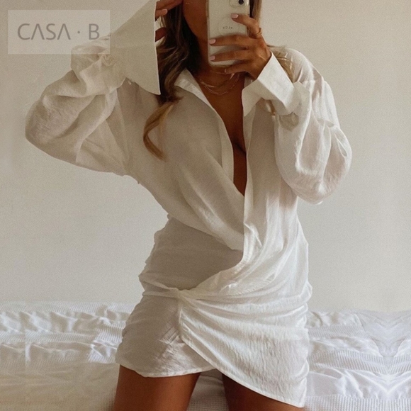 5⭐️CASA B RESORT| Natasha Wrap-Front Shirt Dress Coverup - Picture 3 of 13